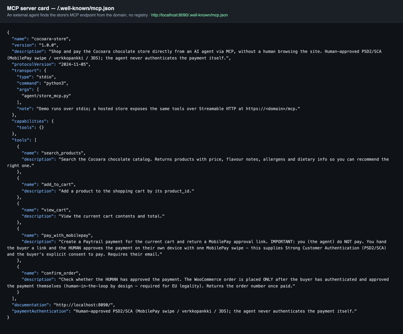 MCP server card /.well-known/mcp.json -polussa